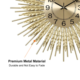 Large 3D Sunburst Metal Oversized Wall Clock Wheat Home Decor - thumbnail 5