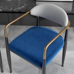 Otrast White & Blue PU Leather Dining Chair Velvet Upholstered Arm Chair 6-Pieces - thumbnail 6
