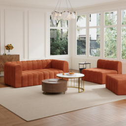 300 cm Modern Orange Velvet Modular Pit Sectional Sofa Set Convertible 4-Piece Upholstered - thumbnail 4
