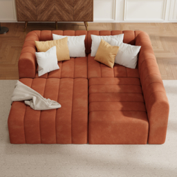 300 cm Modern Orange Velvet Modular Pit Sectional Sofa Set Convertible 4-Piece Upholstered - thumbnail 5