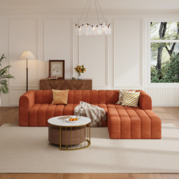 300 cm Modern Orange Velvet Modular Pit Sectional Sofa Set Convertible 4-Piece Upholstered - thumbnail 2