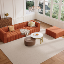 300 cm Modern Orange Velvet Modular Pit Sectional Sofa Set Convertible 4-Piece Upholstered - thumbnail 7