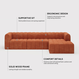 300 cm Modern Orange Velvet Modular Pit Sectional Sofa Set Convertible 4-Piece Upholstered - thumbnail 8