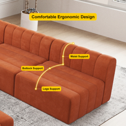 300 cm Modern Orange Velvet Modular Pit Sectional Sofa Set Convertible 4-Piece Upholstered - thumbnail 9