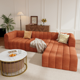 300 cm Modern Orange Velvet Modular Pit Sectional Sofa Set Convertible 4-Piece Upholstered - thumbnail 6