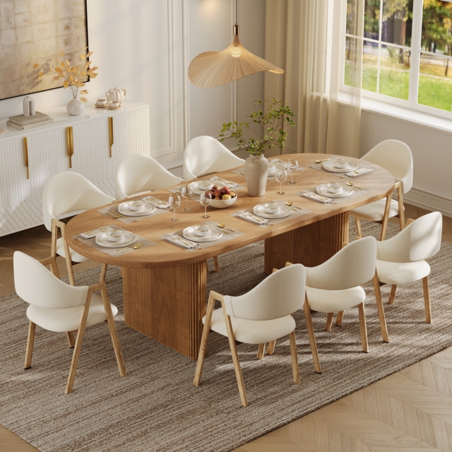 Fluve 200 cm - 240 cm Oval Extendable Natural Dining Table Butterfly Leaf 6-8 Seater - image 1