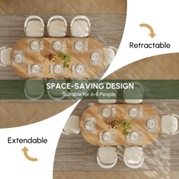 Fluve 200 cm - 240 cm Oval Extendable Natural Dining Table Butterfly Leaf 6-8 Seater - thumbnail 6