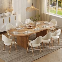 Fluve 200 cm - 240 cm Oval Extendable Natural Dining Table Butterfly Leaf 6-8 Seater - thumbnail 1