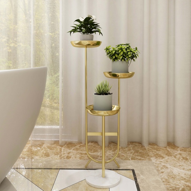 3 Tier Tall Metal Standing Plant Stand Unique Shaped Planter in Gold for Living Room - image 1