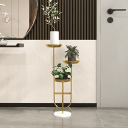 3 Tier Tall Metal Standing Plant Stand Unique Shaped Planter in Gold for Living Room - thumbnail 3