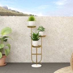 3 Tier Tall Metal Standing Plant Stand Unique Shaped Planter in Gold for Living Room - thumbnail 4