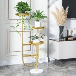 3 Tier Tall Metal Standing Plant Stand Unique Shaped Planter in Gold for Living Room - thumbnail 2