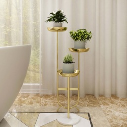 3 Tier Tall Metal Standing Plant Stand Unique Shaped Planter in Gold for Living Room - thumbnail 1