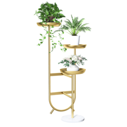 3 Tier Tall Metal Standing Plant Stand Unique Shaped Planter in Gold for Living Room - thumbnail 8