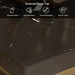 Trimied 1100mm Modern Black Square Storage Coffee Table Stone Top & 4 Wood Drawers - thumbnail 5