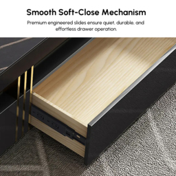 Trimied 1100mm Modern Black Square Storage Coffee Table Stone Top & 4 Wood Drawers - thumbnail 6