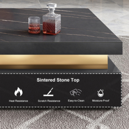 Trimied 1100mm Modern Black Square Storage Coffee Table Stone Top & 4 Wood Drawers - thumbnail 8