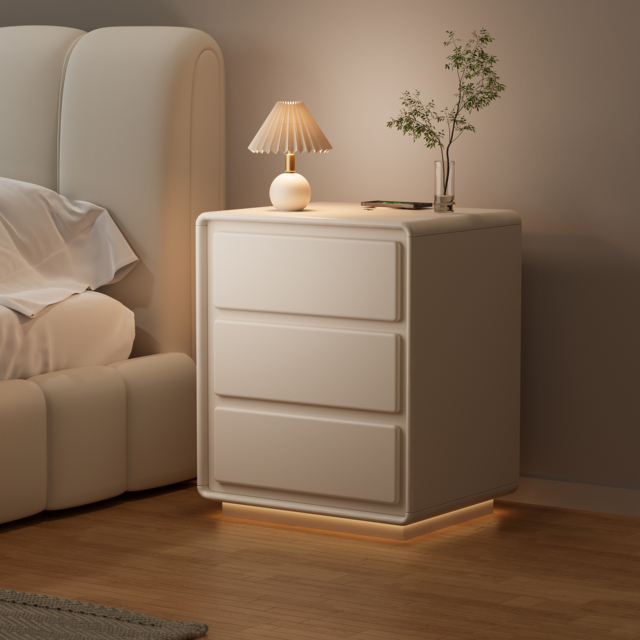 Modern Nightstand  off-white with 3-drawers and  LED and USB charging function - image 1