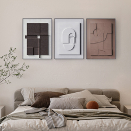 3 Pieces Japandi Canvas Wall Art Print Hanging Wall Decor Set with Rectangle Frame - thumbnail 4