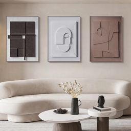 3 Pieces Japandi Canvas Wall Art Print Hanging Wall Decor Set with Rectangle Frame - thumbnail 2