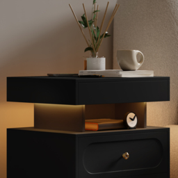 Modern Smart Nightstand with Light 2 Drawer Bedside Table with Charging Station Set of 2 - thumbnail 6