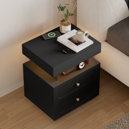 Modern Smart Nightstand with Light 2 Drawer Bedside Table with Charging Station Set of 2 - thumbnail 5