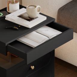 Modern Smart Nightstand with Light 2 Drawer Bedside Table with Charging Station Set of 2 - thumbnail 8