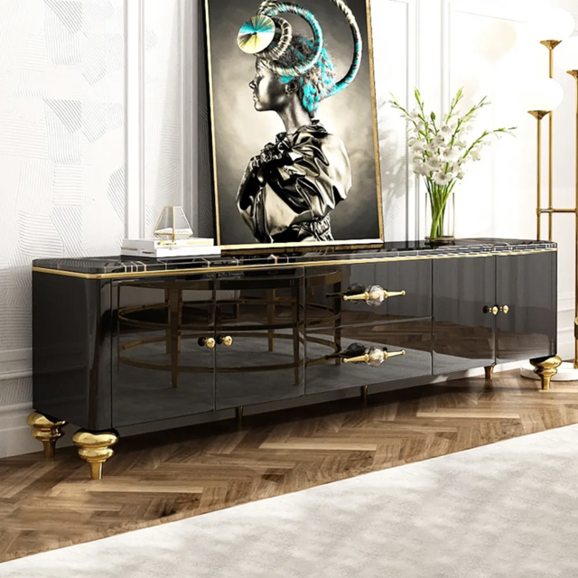 Chift Modern Black TV Stand 4-Door 2-Drawer Luxurious Media Console for TVs Up to 200 cm - image 1