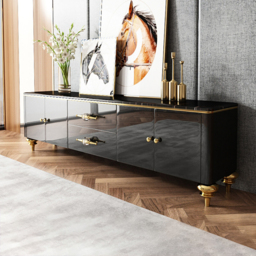 Chift Modern Black TV Stand 4-Door 2-Drawer Luxurious Media Console for TVs Up to 200 cm - thumbnail 3