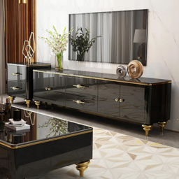Chift Modern Black TV Stand 4-Door 2-Drawer Luxurious Media Console for TVs Up to 200 cm - thumbnail 2