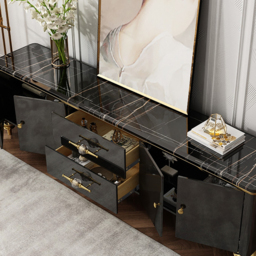 Chift Modern Black TV Stand 4-Door 2-Drawer Luxurious Media Console for TVs Up to 200 cm - thumbnail 4