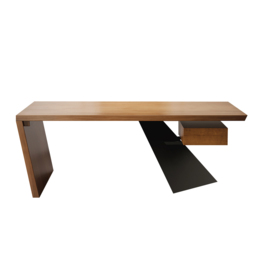 "Set Industrial Distressed Wood Writing Desk Black Faux Leather Office Chair (70.9"")" - thumbnail 9