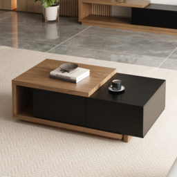 Quoint 175 cm Modern Black & Walnut Coffee Table Retracted & Extendable with 2-Drawer - thumbnail 3