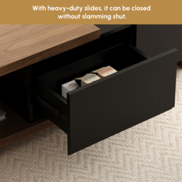 Quoint 175 cm Modern Black & Walnut Coffee Table Retracted & Extendable with 2-Drawer - thumbnail 9