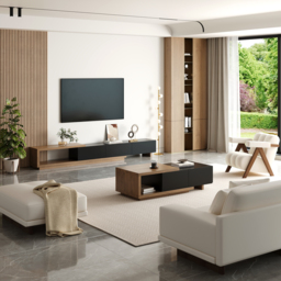 Quoint 175 cm Modern Black & Walnut Coffee Table Retracted & Extendable with 2-Drawer - thumbnail 6