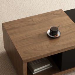 Quoint 175 cm Modern Black & Walnut Coffee Table Retracted & Extendable with 2-Drawer - thumbnail 7