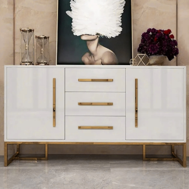 Stovf Modern 1200mm White Buffet 2 Doors & 3 Drawers Kitchen Sideboard Cabinet Gold - image 1