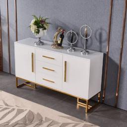 Stovf Modern 1200mm White Buffet 2 Doors & 3 Drawers Kitchen Sideboard Cabinet Gold - thumbnail 2