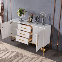 Stovf Modern 1200mm White Buffet 2 Doors & 3 Drawers Kitchen Sideboard Cabinet Gold - thumbnail 4