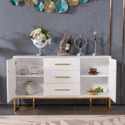 Stovf Modern 1200mm White Buffet 2 Doors & 3 Drawers Kitchen Sideboard Cabinet Gold - thumbnail 3