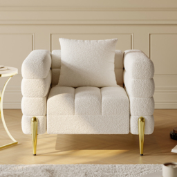 White Boucle Accent Chair Modern Modular Arm Chair	Set of 2 - thumbnail 7