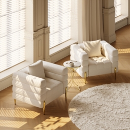 White Boucle Accent Chair Modern Modular Arm Chair	Set of 2 - thumbnail 2