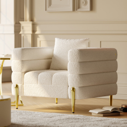 White Boucle Accent Chair Modern Modular Arm Chair	Set of 2 - thumbnail 8