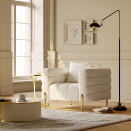White Boucle Accent Chair Modern Modular Arm Chair	Set of 2 - thumbnail 4