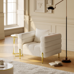 White Boucle Accent Chair Modern Modular Arm Chair	Set of 2 - thumbnail 3