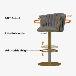 Sweave Set of 6 Grey Swivel Bar Stools Velvet Curved Back Adjustable Height - thumbnail 9
