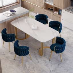 Sweave Nordic Dining Chairs Velvet Upholstery Blue Barrel Back Round Accent Dining Room Chairs - thumbnail 4