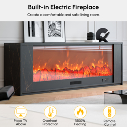 200 cm Modern Black Marble Veneer Sintered Stone Electric Fireplace TV Stand with Remote Control Temperature Adjustable - thumbnail 5