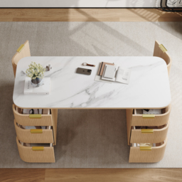 Marble Oval Home Office Desk with 6 Drawers White Executive Writing Desk (160 cm) - thumbnail 4