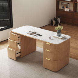 Marble Oval Home Office Desk with 6 Drawers White Executive Writing Desk (160 cm) - thumbnail 1